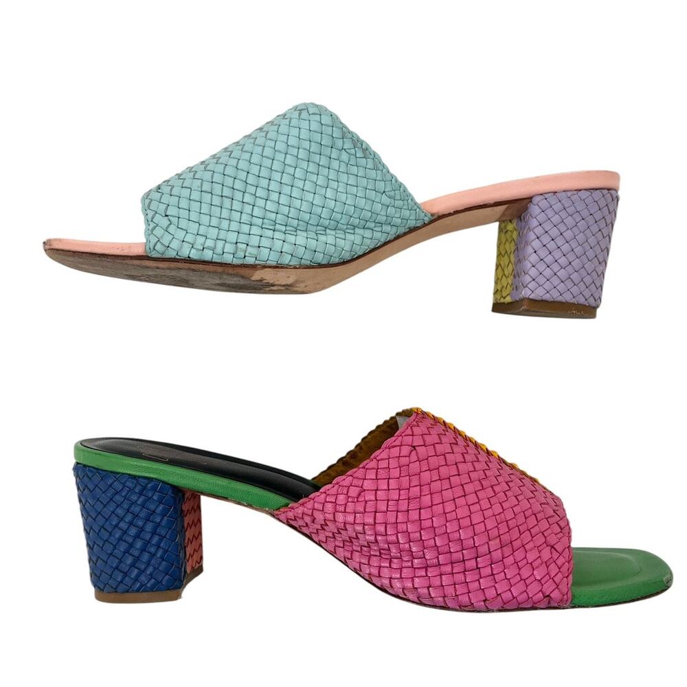 Charlotte Stone Lenu Kortman Mismatch Woven Leather Block Heel Mule Size 11 - Picture 7 of 9